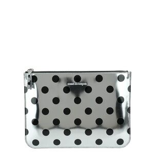 Comme des Garcons Metallic Silver Clutch Pouch with Black Dots